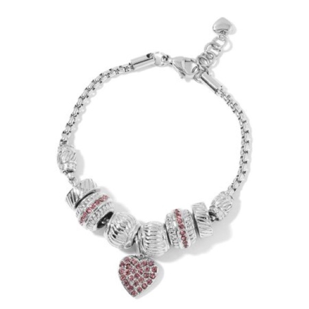 New Pink Crystal Heart Charm Bracelet